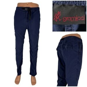 Gramicci Mens Medium Pants 32 Length Blue Belted Hiking Cotton Blend Stretch